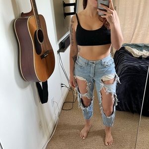 TOPSHOP ultra distressed/ripped boyfriend jeans (altered)